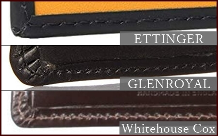 エッティンガー、グレンロイヤル・ホワイトハウスコックス　の3ブランドの縫製比較写真