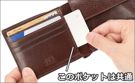 ココマイスターの二つ折り財布の内装のフリーポケット　全製品共通部分