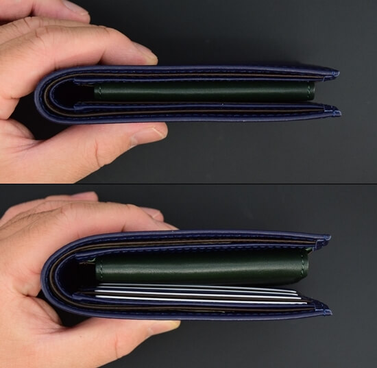 JOGGO（ジョッゴ）の二つ折り財布　中身の有無の比較