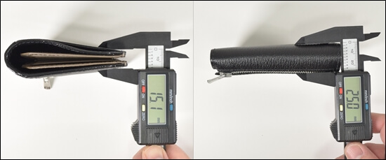 スマートカードウォレットの厚さ実測「最薄1.5cm、最厚2.5cm」
